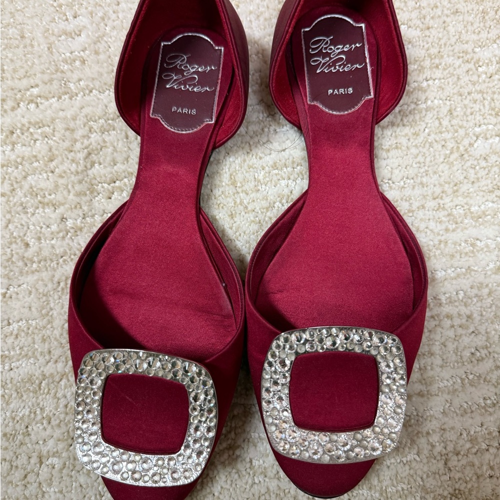 Roger Vivier Red Flats with Crystal Embellishment